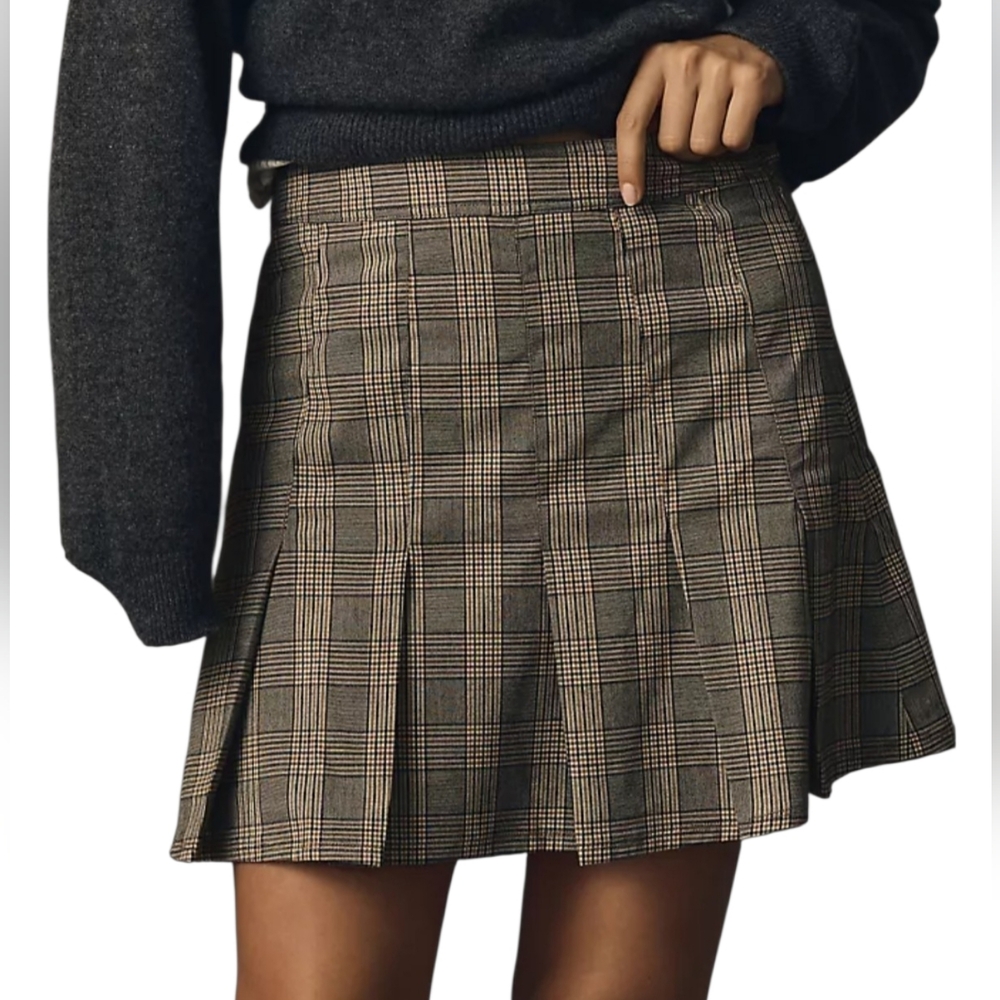 Pilcro By Anthropologie Plaid Plated Preppy Mini Skirt Sz 12